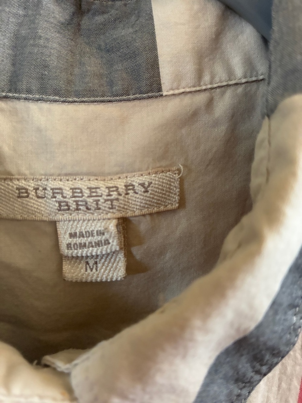 Burberry womens Plaid Button-Down Shirt in Beige, Gray & Red - Picture 2 of 2